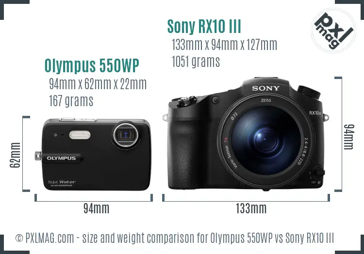 Olympus 550WP vs Sony RX10 III size comparison