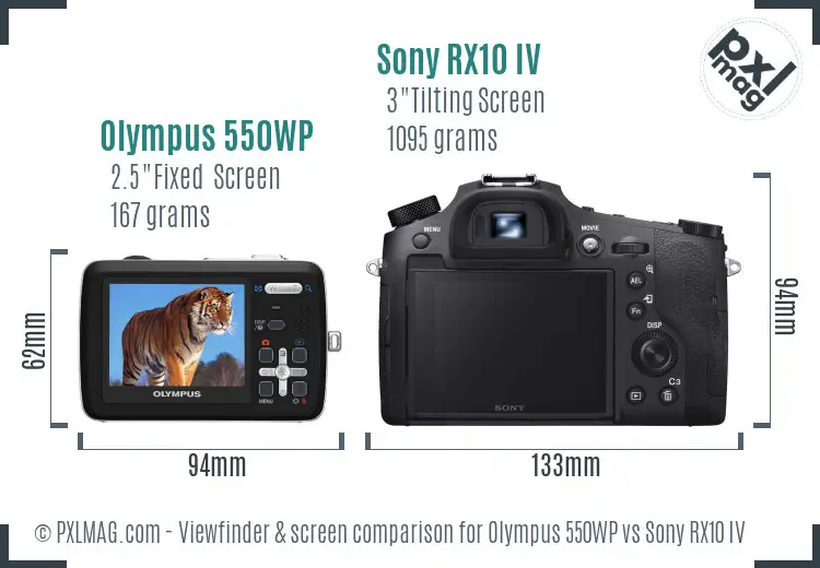 Olympus 550WP vs Sony RX10 IV Screen and Viewfinder comparison