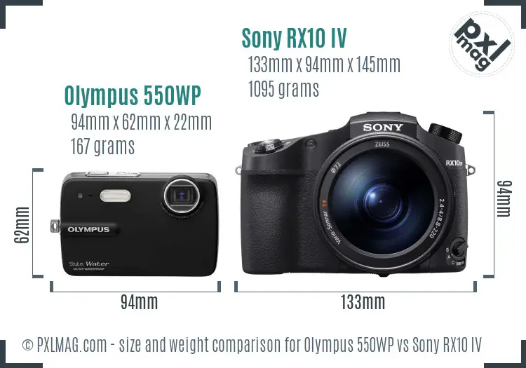 Olympus 550WP vs Sony RX10 IV size comparison