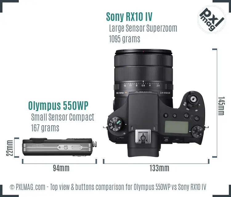 Olympus 550WP vs Sony RX10 IV top view buttons comparison