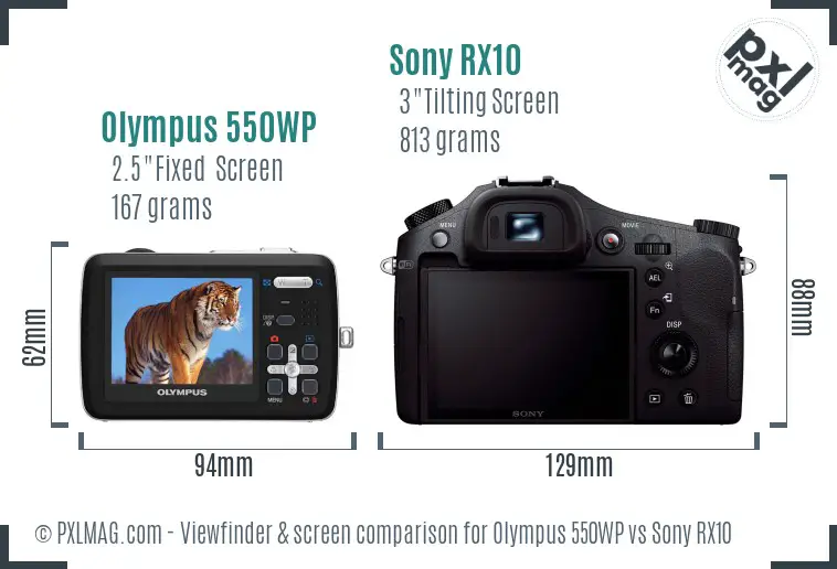 Olympus 550WP vs Sony RX10 Screen and Viewfinder comparison