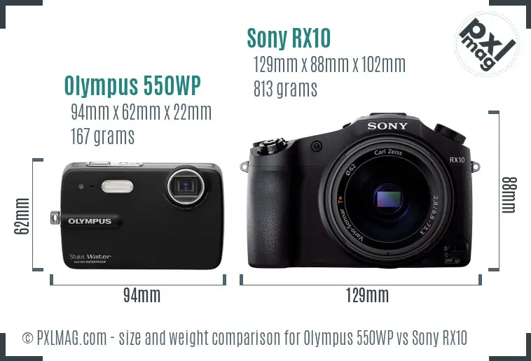 Olympus 550WP vs Sony RX10 size comparison