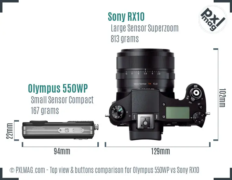 Olympus 550WP vs Sony RX10 top view buttons comparison