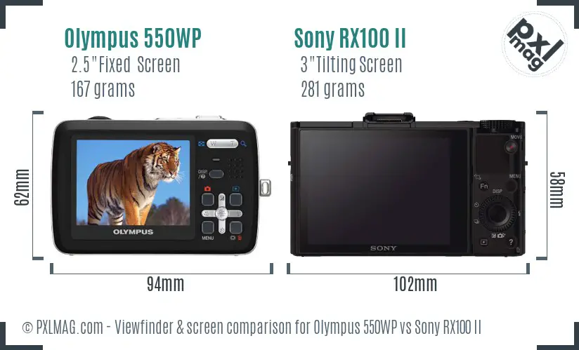 Olympus 550WP vs Sony RX100 II Screen and Viewfinder comparison