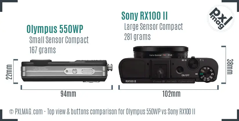 Olympus 550WP vs Sony RX100 II top view buttons comparison