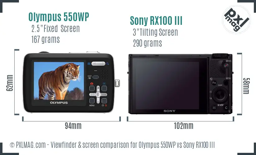 Olympus 550WP vs Sony RX100 III Screen and Viewfinder comparison