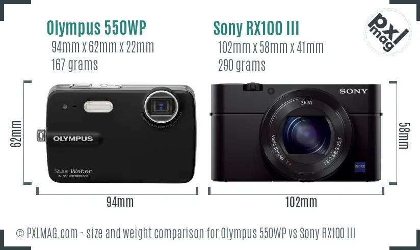 Olympus 550WP vs Sony RX100 III size comparison