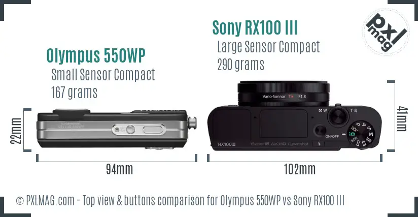 Olympus 550WP vs Sony RX100 III top view buttons comparison