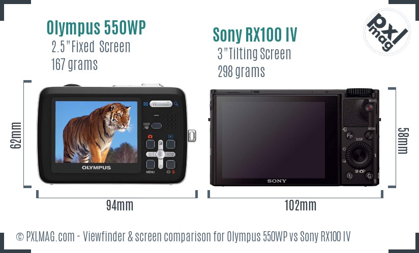 Olympus 550WP vs Sony RX100 IV Screen and Viewfinder comparison