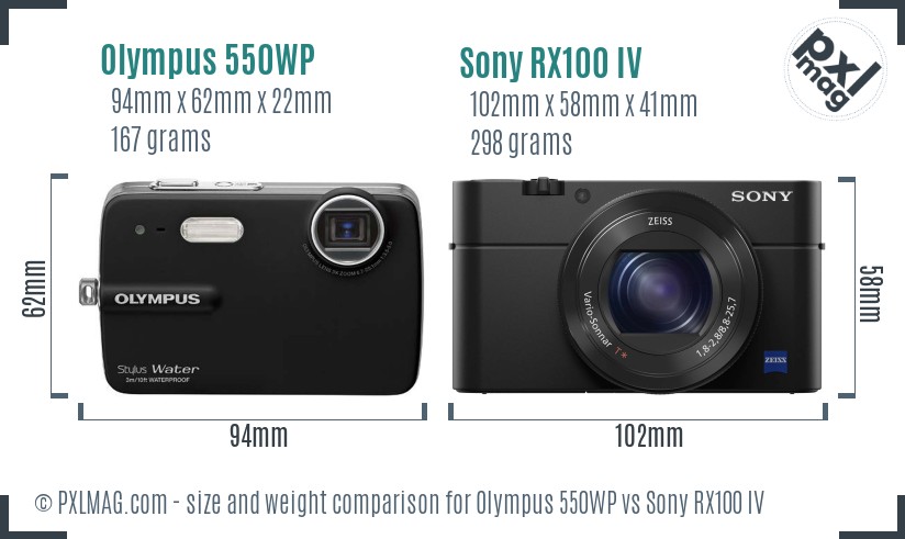 Olympus 550WP vs Sony RX100 IV size comparison