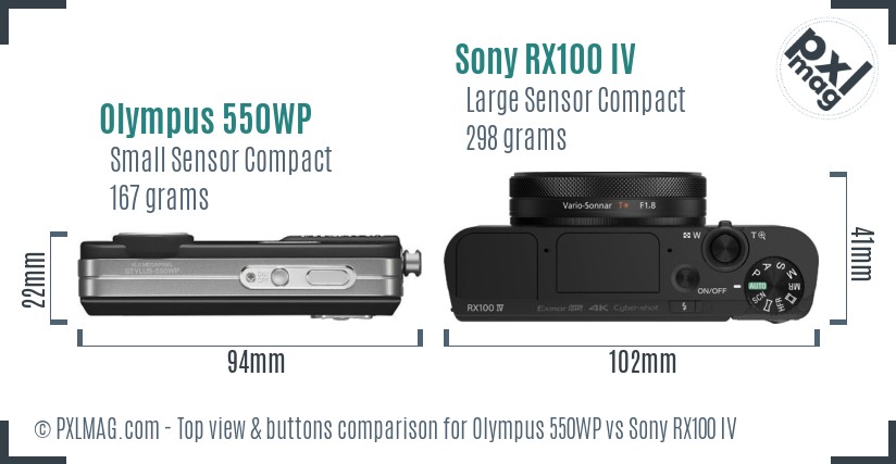 Olympus 550WP vs Sony RX100 IV top view buttons comparison