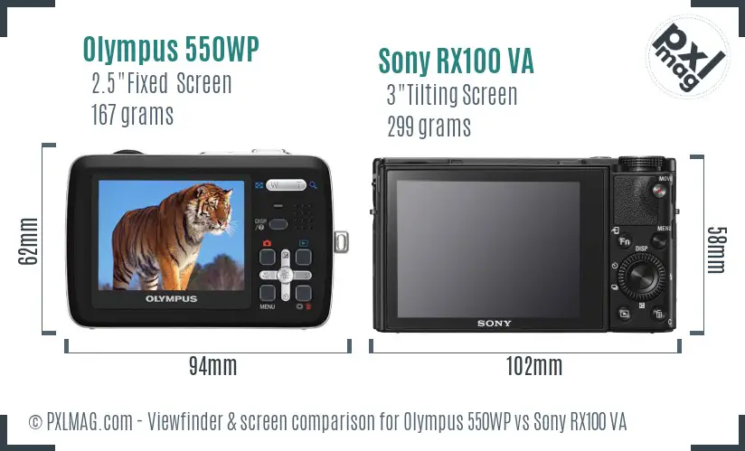 Olympus 550WP vs Sony RX100 VA Screen and Viewfinder comparison