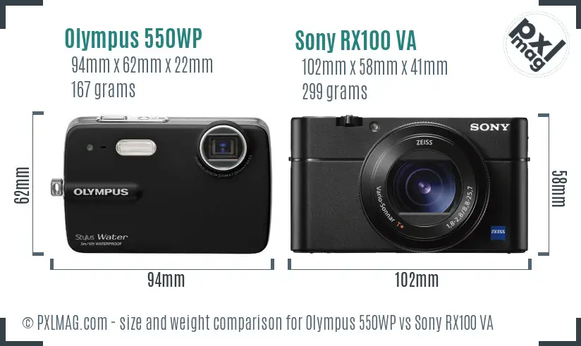 Olympus 550WP vs Sony RX100 VA size comparison