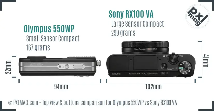 Olympus 550WP vs Sony RX100 VA top view buttons comparison