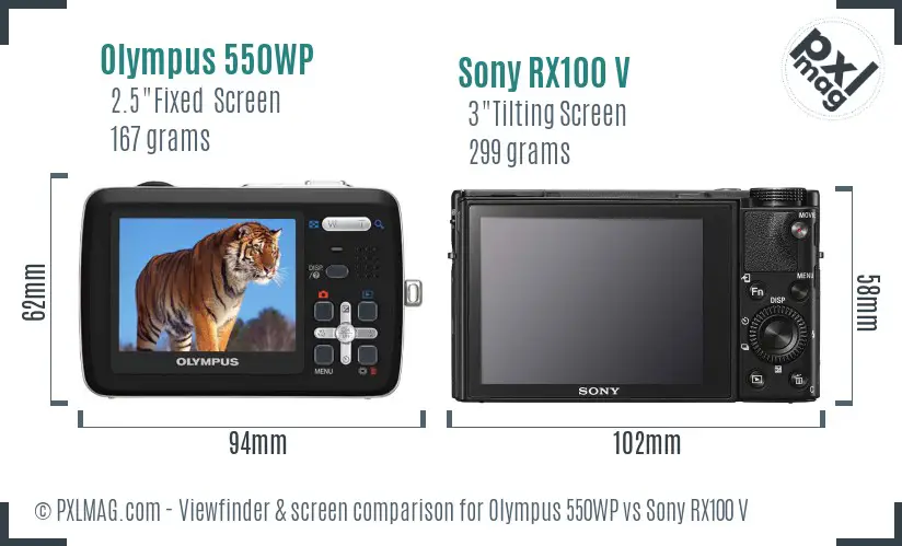 Olympus 550WP vs Sony RX100 V Screen and Viewfinder comparison