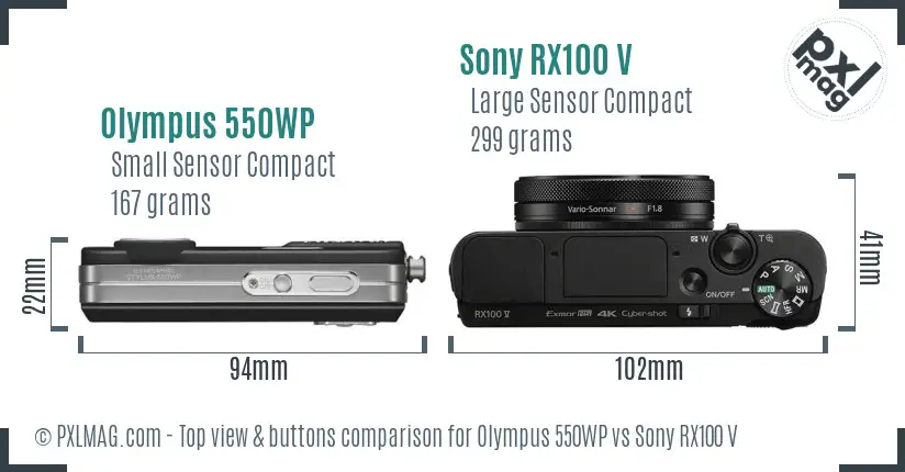 Olympus 550WP vs Sony RX100 V top view buttons comparison