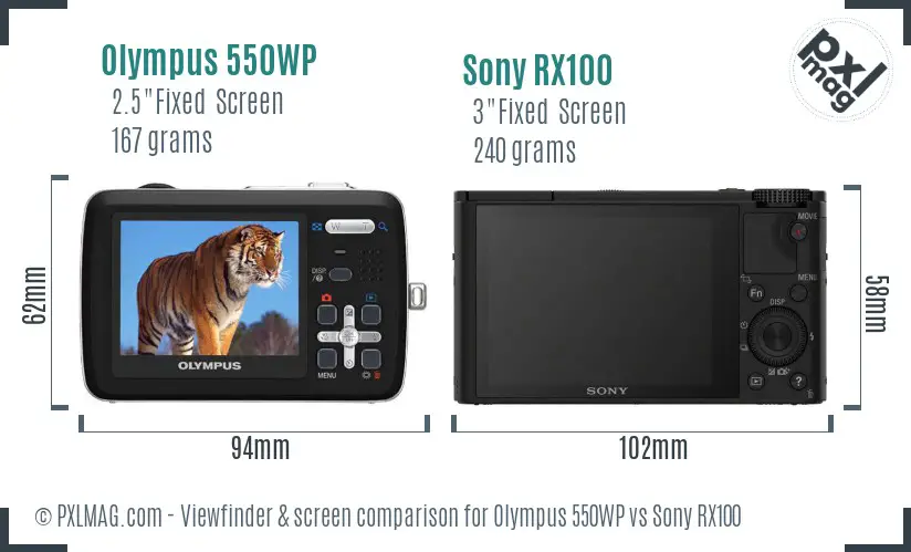 Olympus 550WP vs Sony RX100 Screen and Viewfinder comparison