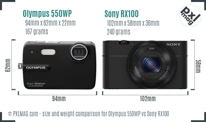 Olympus 550WP vs Sony RX100 size comparison