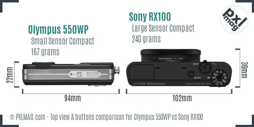 Olympus 550WP vs Sony RX100 top view buttons comparison
