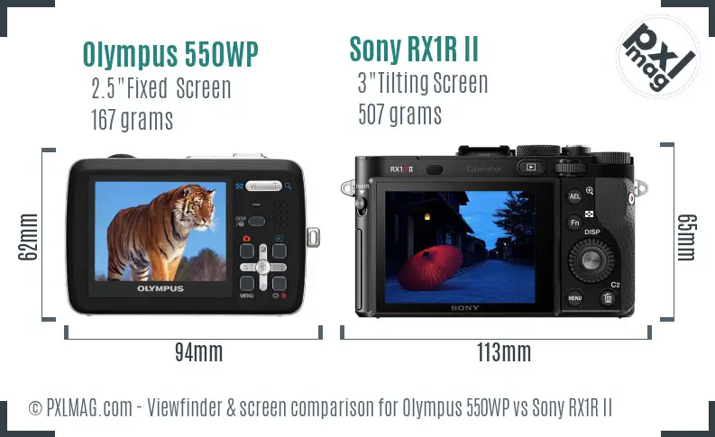 Olympus 550WP vs Sony RX1R II Screen and Viewfinder comparison