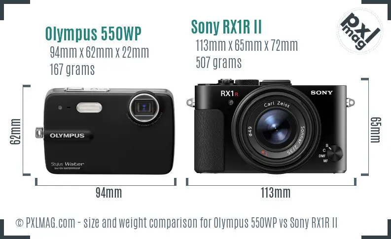 Olympus 550WP vs Sony RX1R II size comparison