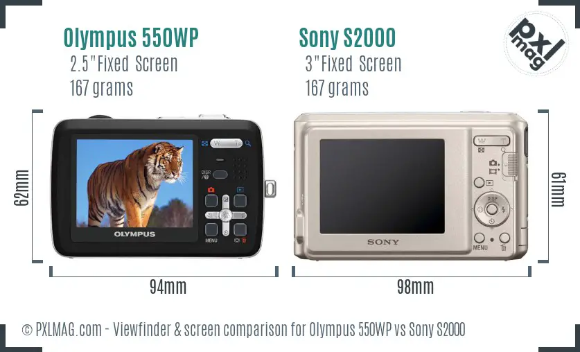 Olympus 550WP vs Sony S2000 Screen and Viewfinder comparison