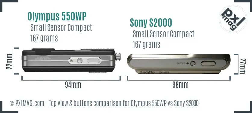 Olympus 550WP vs Sony S2000 top view buttons comparison