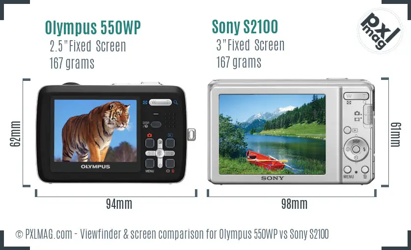 Olympus 550WP vs Sony S2100 Screen and Viewfinder comparison