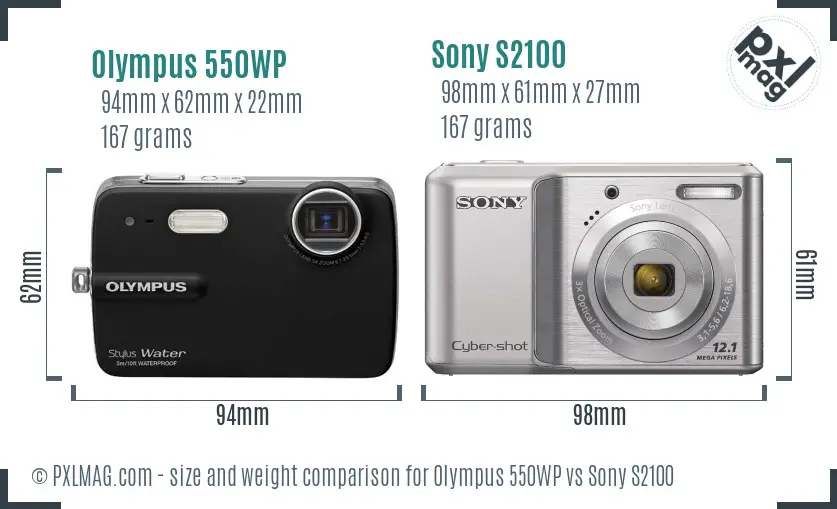 Olympus 550WP vs Sony S2100 size comparison