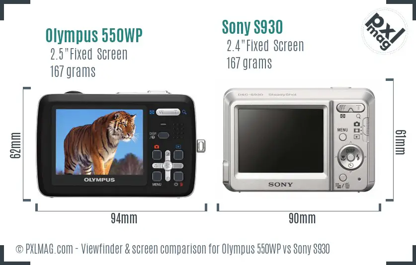 Olympus 550WP vs Sony S930 Screen and Viewfinder comparison Olympus 550WP vs Sony S930 Screen and Viewfinder comparison