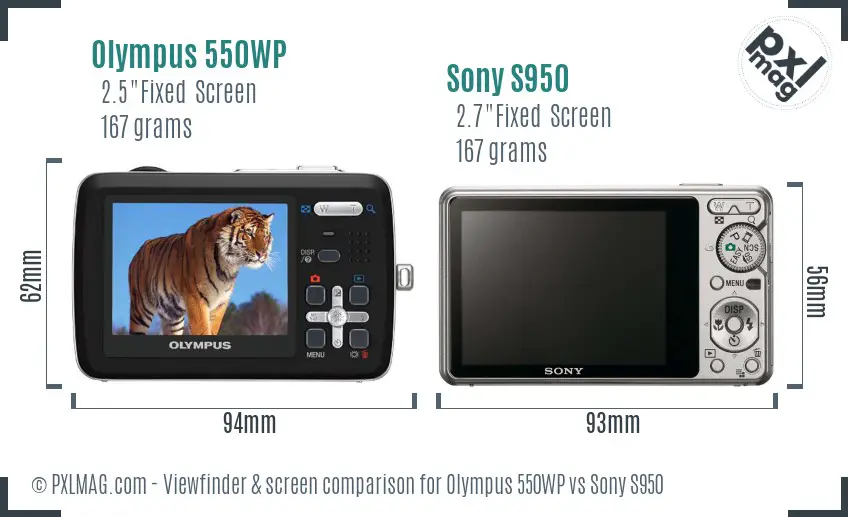 Olympus 550WP vs Sony S950 Screen and Viewfinder comparison