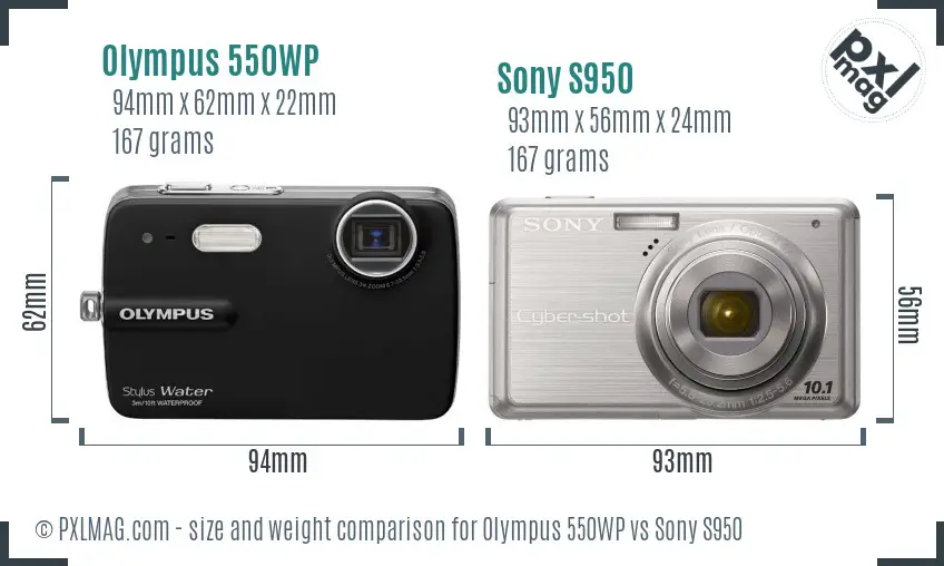 Olympus 550WP vs Sony S950 size comparison