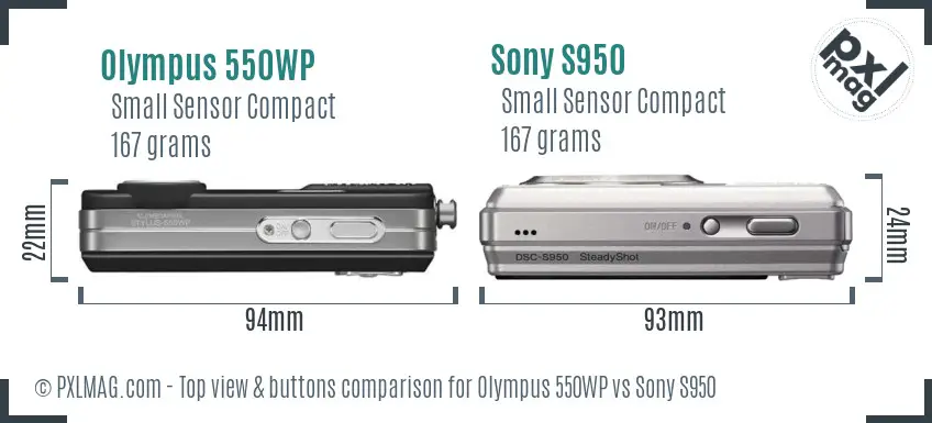 Olympus 550WP vs Sony S950 top view buttons comparison