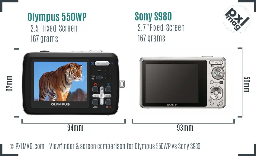 Olympus 550WP vs Sony S980 Screen and Viewfinder comparison