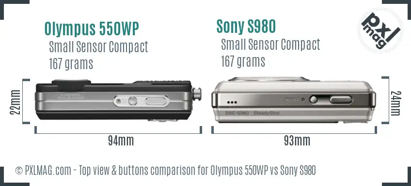 Olympus 550WP vs Sony S980 top view buttons comparison