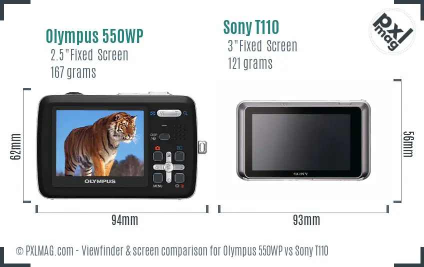 Olympus 550WP vs Sony T110 Screen and Viewfinder comparison Olympus 550WP vs Sony T110 Screen and Viewfinder comparison