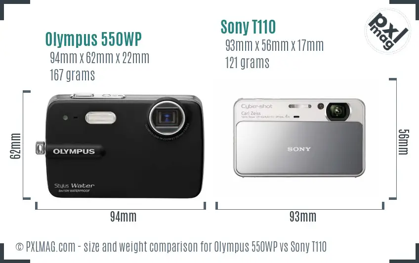 Olympus 550WP vs Sony T110 size comparison Olympus 550WP vs Sony T110 size comparison