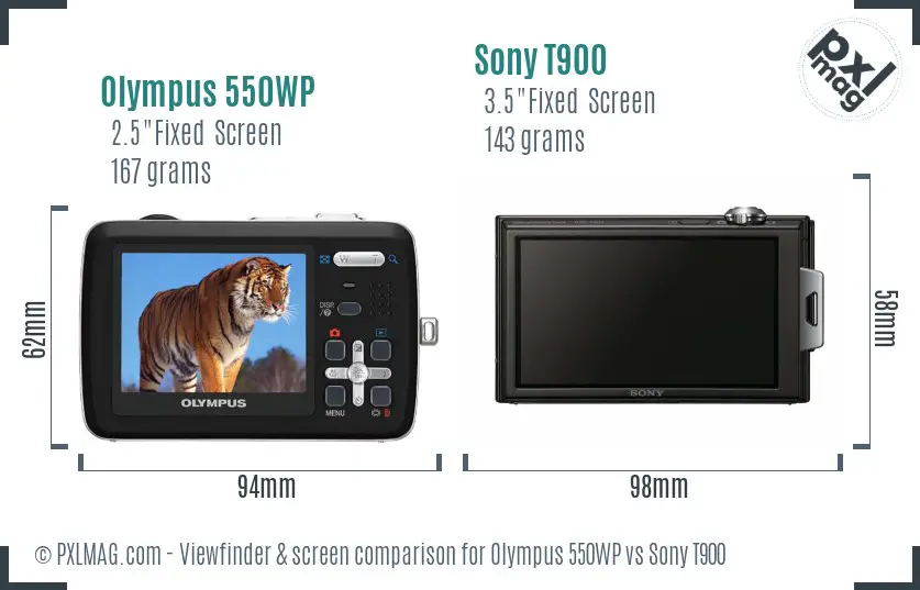 Olympus 550WP vs Sony T900 Screen and Viewfinder comparison Olympus 550WP vs Sony T900 Screen and Viewfinder comparison
