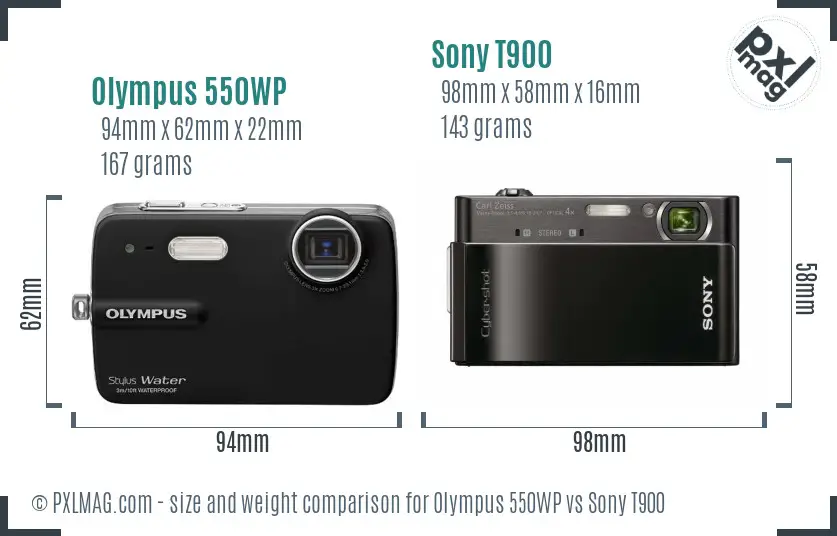 Olympus 550WP vs Sony T900 size comparison Olympus 550WP vs Sony T900 size comparison