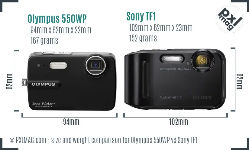 Olympus 550WP vs Sony TF1 size comparison