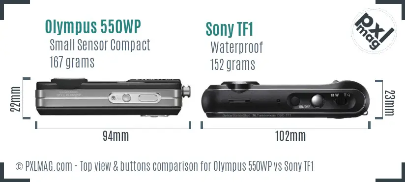 Olympus 550WP vs Sony TF1 top view buttons comparison