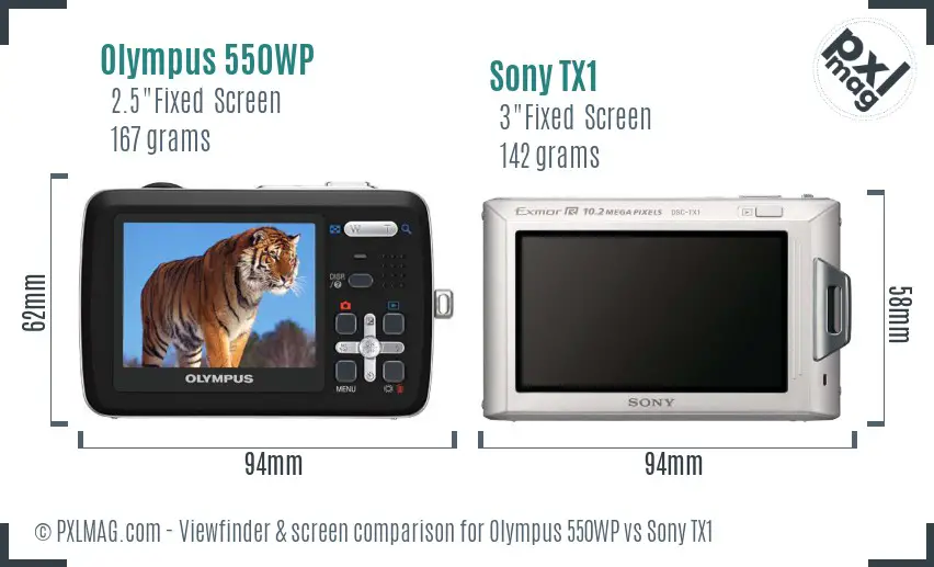 Olympus 550WP vs Sony TX1 Screen and Viewfinder comparison Olympus 550WP vs Sony TX1 Screen and Viewfinder comparison