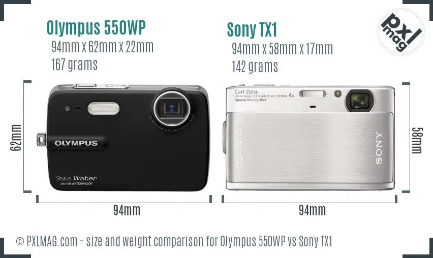 Olympus 550WP vs Sony TX1 size comparison Olympus 550WP vs Sony TX1 size comparison