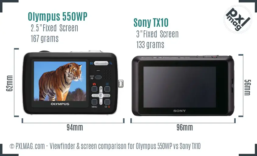 Olympus 550WP vs Sony TX10 Screen and Viewfinder comparison
