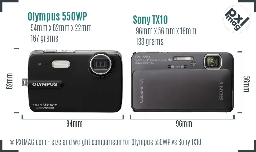 Olympus 550WP vs Sony TX10 size comparison Olympus 550WP vs Sony TX10 size comparison