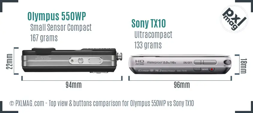 Olympus 550WP vs Sony TX10 top view buttons comparison