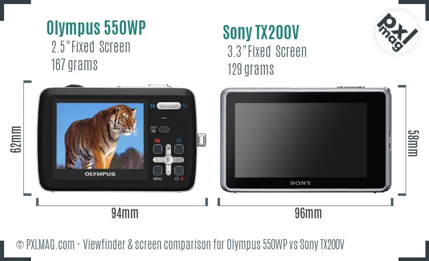 Olympus 550WP vs Sony TX200V Screen and Viewfinder comparison
