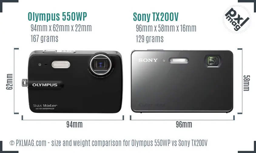 Olympus 550WP vs Sony TX200V size comparison