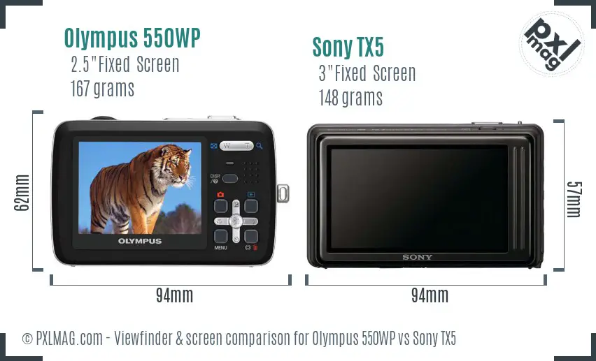 Olympus 550WP vs Sony TX5 Screen and Viewfinder comparison