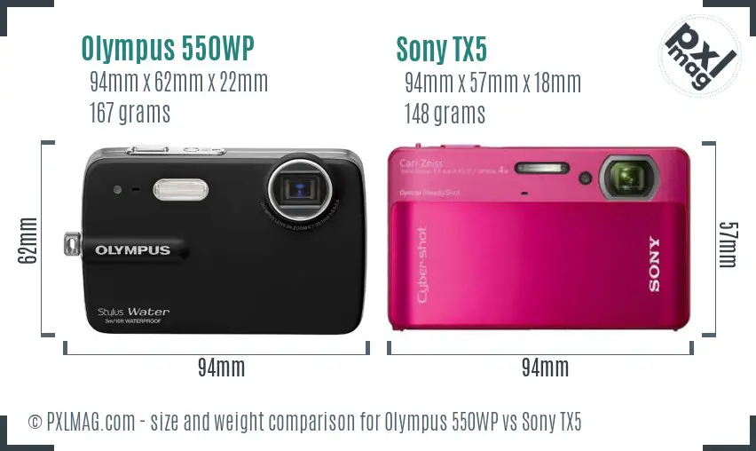 Olympus 550WP vs Sony TX5 size comparison